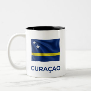 Curaçao Eenvoudige Vlag Alledaagse Trots Tweekleurige Koffiemok