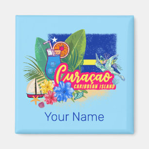 Curaçao retro caribisch eiland met vintage schildp magneet