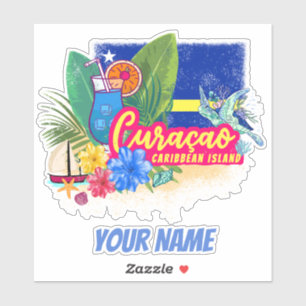 Curaçao retro caribisch eiland met vintage schildp sticker