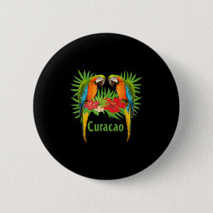 Curacao Vakantie Papegaaien Tropische Bloemen Groe Ronde Button 5,7 Cm