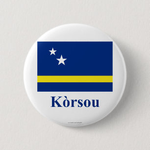 Curaçao Vlag met naam in Papiamento Ronde Button 5,7 Cm