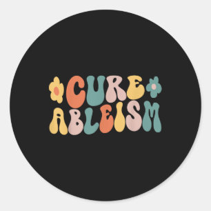 Cure Ableism Retro Groovy Wavy Text _ Disability R Ronde Sticker