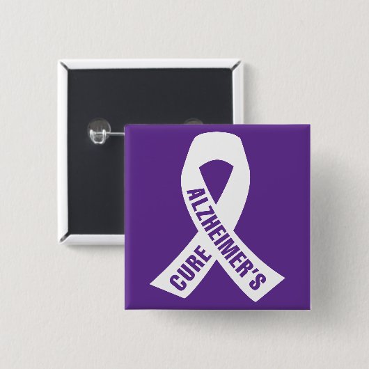 Cure Alzheimer Ribbon op Paars Vierkante Button 5,1 Cm (Voorkant /achterkant)