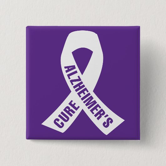 Cure Alzheimer Ribbon op Paars Vierkante Button 5,1 Cm (Voorkant)