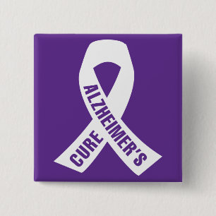 Cure Alzheimer Ribbon op Paars Vierkante Button 5,1 Cm