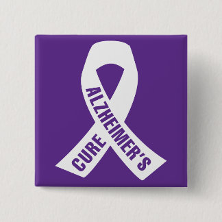 Cure Alzheimer Ribbon op Paars Vierkante Button 5,1 Cm