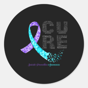 Cure Blue Paarse Ribbon Suicide Prevention Awarene Ronde Sticker