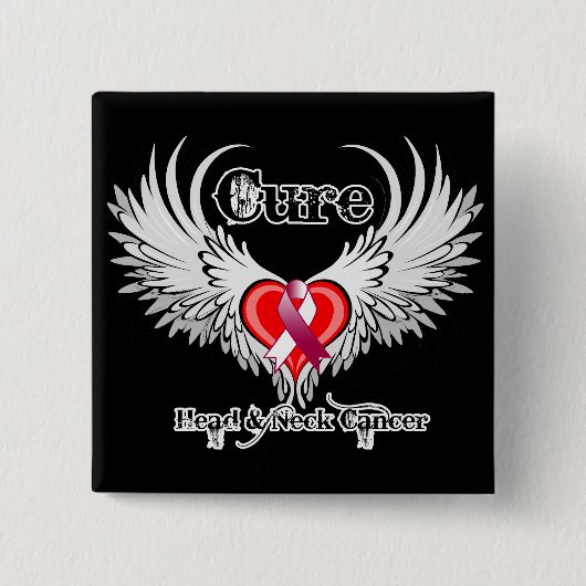 Cure Head Neck Cancer Heart Tattoo Wings Vierkante Button 5,1 Cm (Voorkant)
