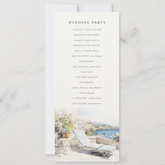 Curfu Grèce Watercolor Programme de mariage paysag (Dos)