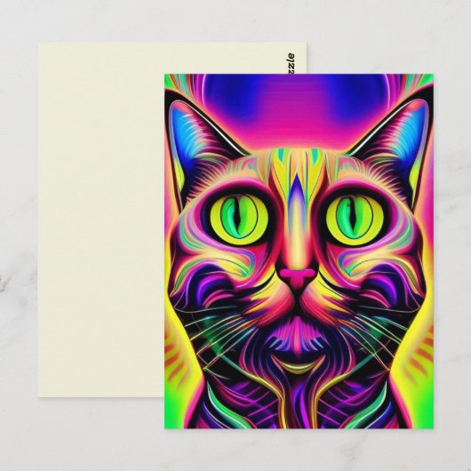 curieuse carte postale de chat (Devant / Derrière)