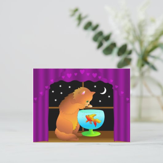 curieuse carte postale de chat (Debout devant)