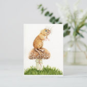 Curieuse petite souris sur carte postale de champi (Debout devant)
