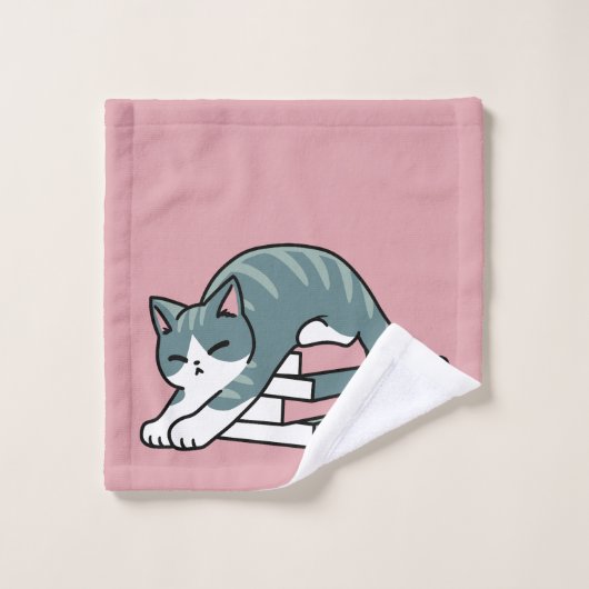 Curieux avec un livre et un chat - Lecture confort (Gant de toilette)