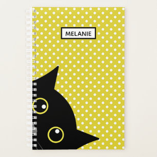 Curieux Chat Noir Polka Jaune Point Personnalisé