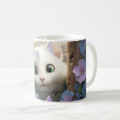 Curieux Fleurs de chats blancs Mug texte personnal (Devant droit)