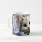 Curieux Fleurs de chats blancs Mug texte personnal (Devant gauche)