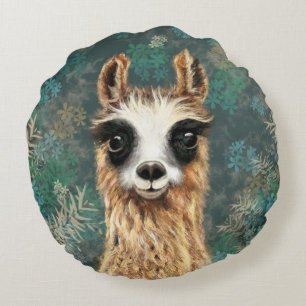 Curieux Llama Funny Coussin rond