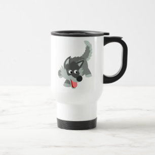 Curieuze Cartoon Wolf Commuter Mok
