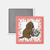 Curieuze chocolade Labrador Puppy Magneet (Voorkant / Achterkant)