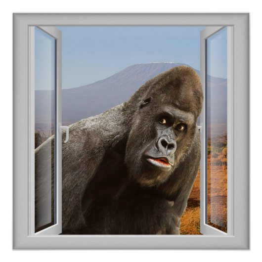 Curieuze Gorilla 3D-vensterkunst Perfect Poster (Voorkant)