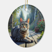 Curieuze Tabbykat Aandenken Keramisch Ornament (Links)