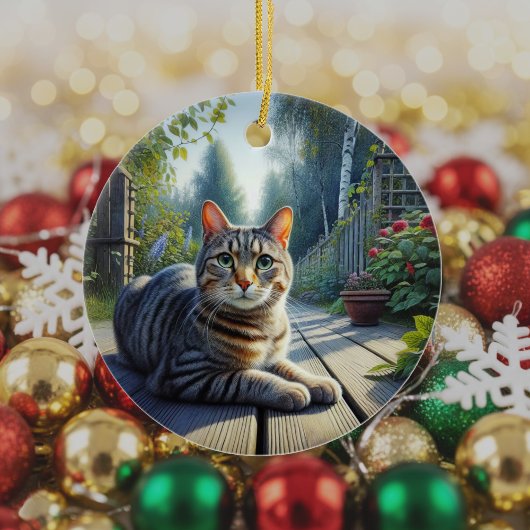 Curieuze Tabbykat Aandenken Keramisch Ornament