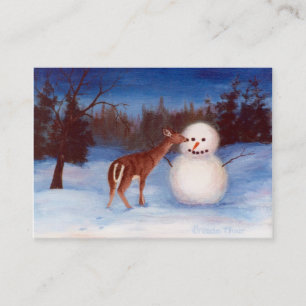 Curiosity Deer en Snowman Art Card Visitekaartje