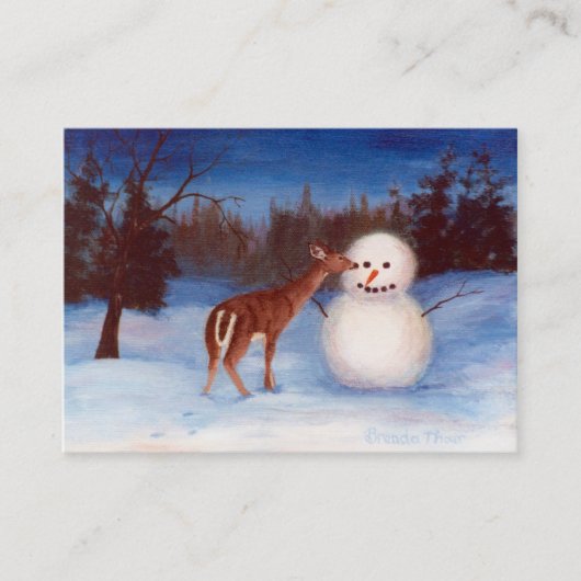 Curiosity Deer en Snowman Art Card Visitekaartje (Voorkant)