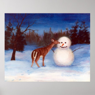 Curiosity Deer en Snowman Poster