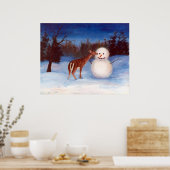 Curiosity Deer en Snowman Poster (Keuken)