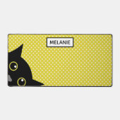Curious Black Cat Yellow Polka Dot Personalised Bureaumat (Voorkant)