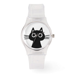 Curious Black Kitty Cat   Funky Feline Mode Horloge
