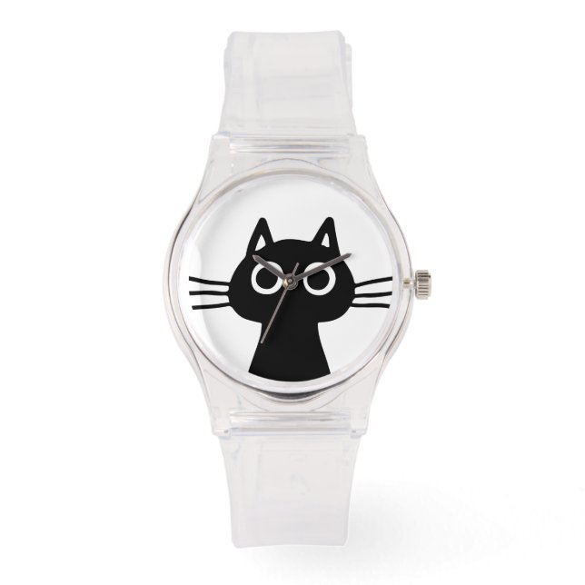 Curious Black Kitty Cat | Funky Feline Mode Horloge (Voorkant)