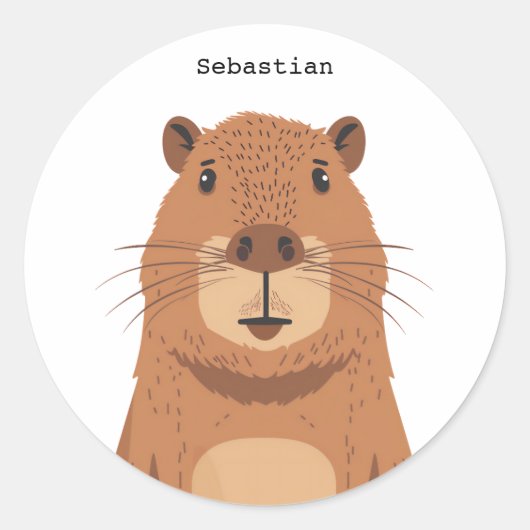 Curious Capybara Portrait Ronde Sticker (Voorkant)