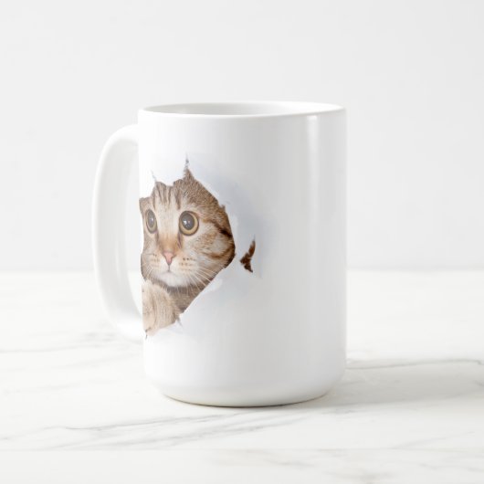 Curious Cat Peek – Funny & Cute Mug (Devant gauche)