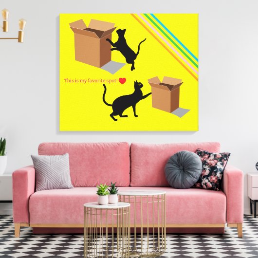 Curious Cats and Their Favorite Box Canvas Print (Insitu (Woonkamer))