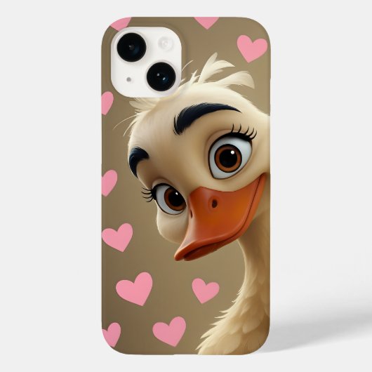 Curious Duck with Pink Hearts Phone Case - Adorabl (Achterkant)