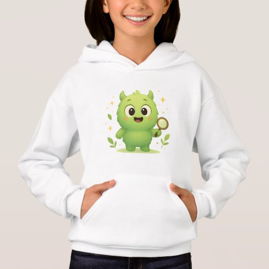 Curious Explorer Monster Kids Hoodie — Cute Green (Devant)