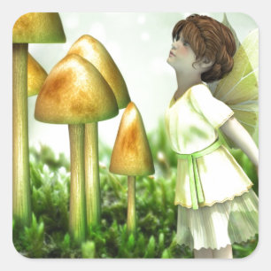 Curious Fairy - Fairy and Toadstools Vierkante Sticker