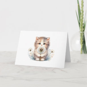 Curious Kitten & Daisy Soft Pastel Blank Groet Kaart