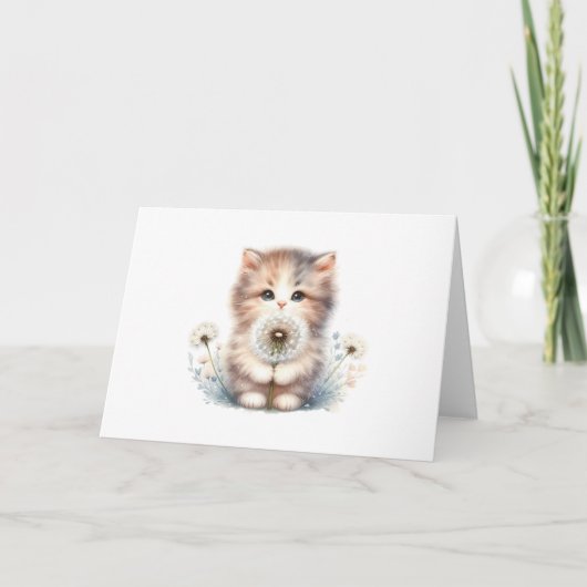 Curious Kitten & Daisy Soft Pastel Blank Groet Kaart (Voorkant)