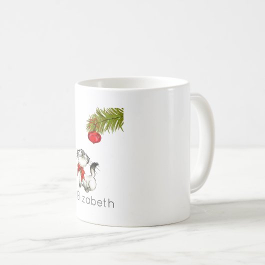 Curious Kitty Cat in een rode kerstboog op maat Koffiemok (Voorkant rechts)