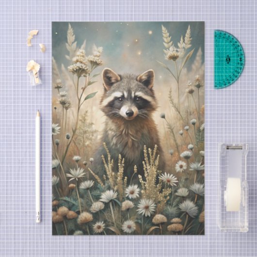 Curious Raccoon in a Forest Meadow with Flowers Tissuepapier (Craft)