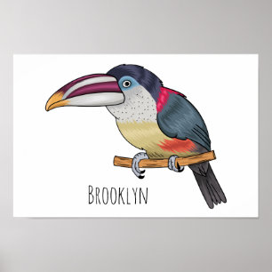 Curl crested aracari vogelschilderij cartoon poster