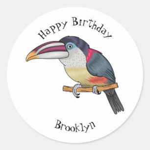 Curl crested aracari vogelschilderij cartoon ronde sticker