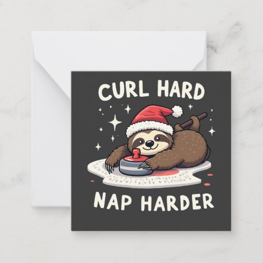 Curl Hard Nap Harder Curling Sport Luiaard Xmas Notitiekaartje (Voorkant)