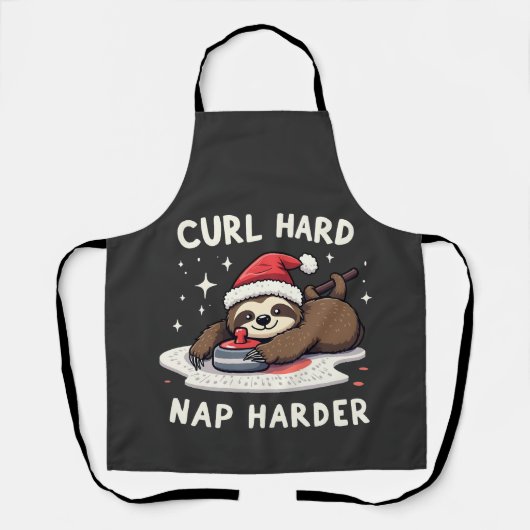 Curl Hard Nap Harder Curling Sport Luiaard Xmas Schort (Voorkant)