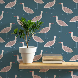 Curlew Bird Coastal Pattern Behang