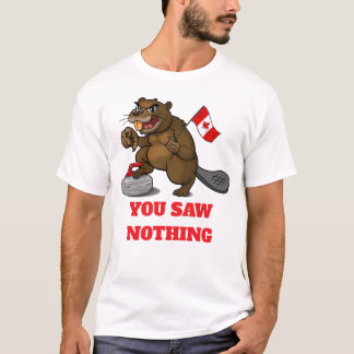 Curling beaver with flag t-shirt