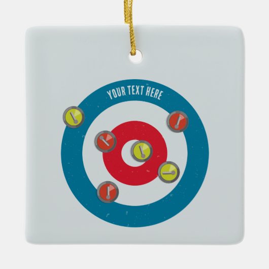 Curling Huis en curling stenen top uitzicht Keramisch Ornament (Voorkant)